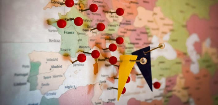 Pins on a map - travel abroad school trips main