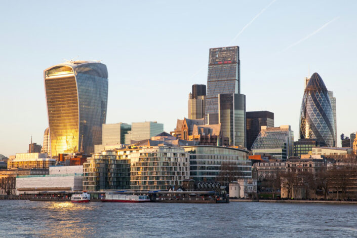 London city buildings from the Thames
